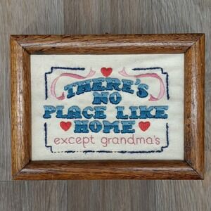 Vintage‎ Embroidered Grandma's Home Decor Wall Art Framed Handmade